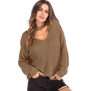 Seek the Label Grey V-Neck Cutout Sweater